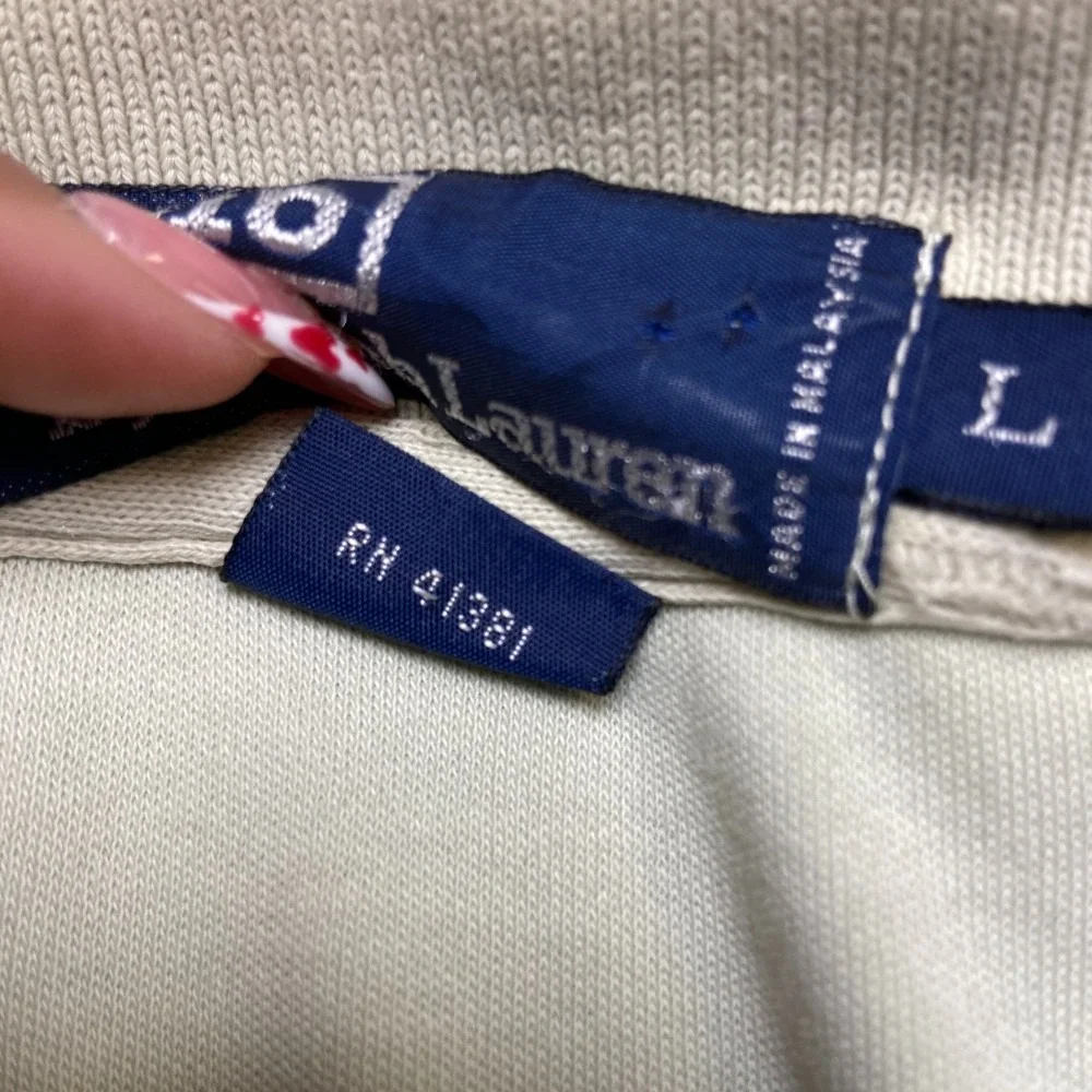 Polo By Ralph Lauren Shirt Mens L Beige Pony Logo Side Slit Short Sleeve Sports